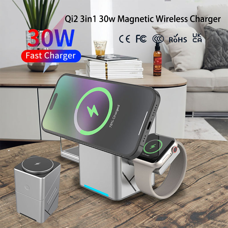 Wireless Charger Watch - 15W Dotykowa, obrotowa, magnetyczna, wielofunkcyjna ładowarka