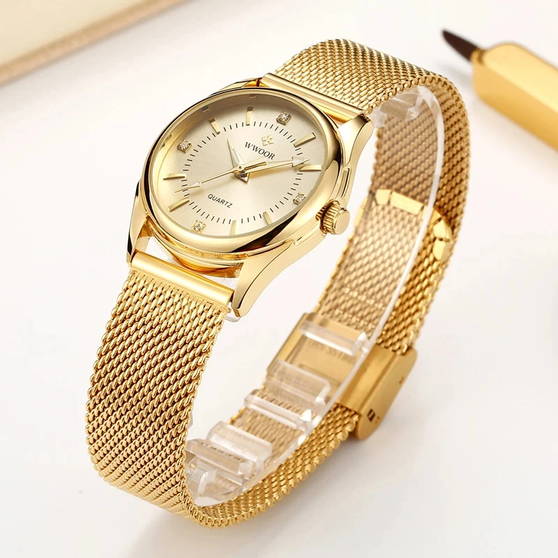 Stainless Mesh Band - WWOOR luksusowa marka sukienka złoty zegarek
