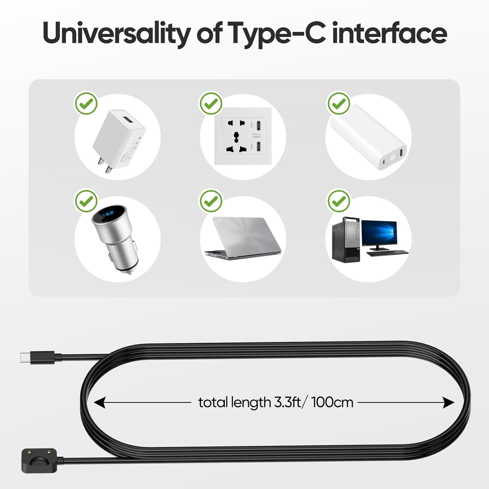 Czarny przewód ładujący USB-C  – Best Smartwatch Accessories recenzja i cena