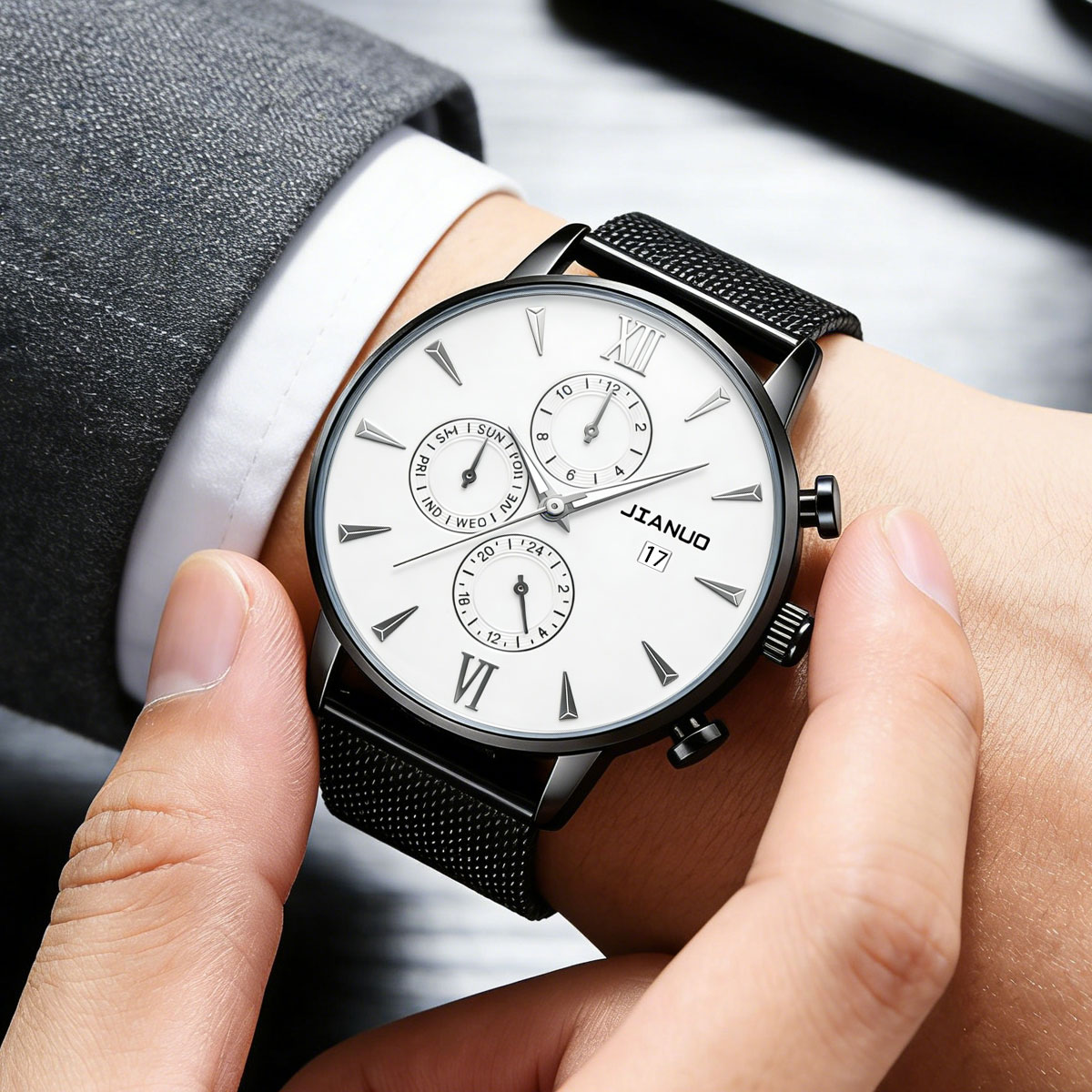 Modny męski zegarek kwarcowy z – Stainless Mesh Band recenzja i cena